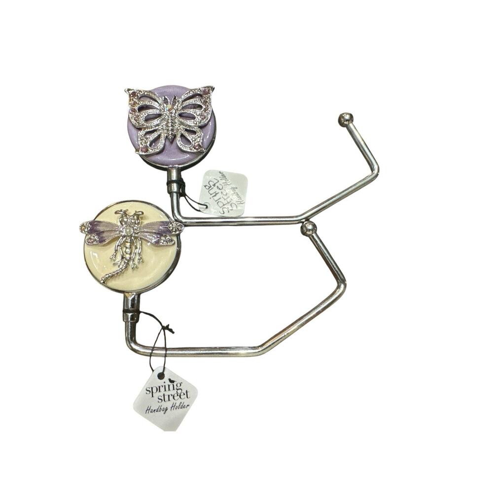 SPRING STREET BUTTERFLY DRAGONFLY PURSE HANDBAG HOLDERS SET OF 2 LAVENDER CREAM